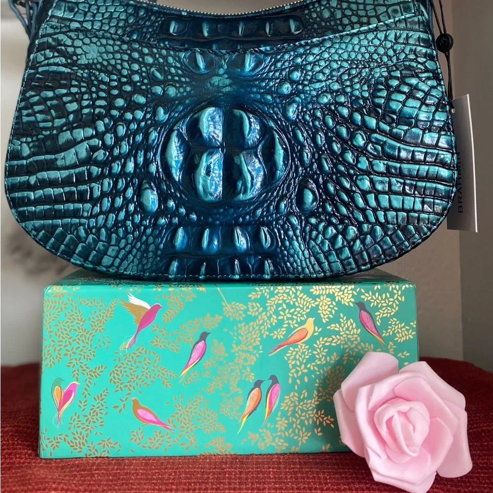 BRAHMIN… NWT SHAYNA CROSSBODY HANDBAG IRIDESCENT TEAL - Picture 2 of 16